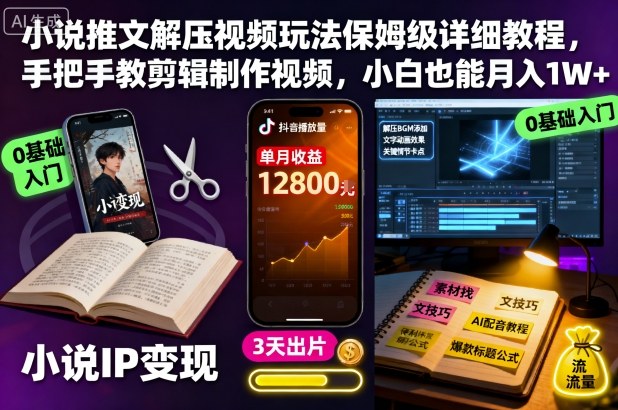 小说推文解压视频玩法保姆级详细教程，手把手教剪辑制作视频，小白也能月入1W+插图