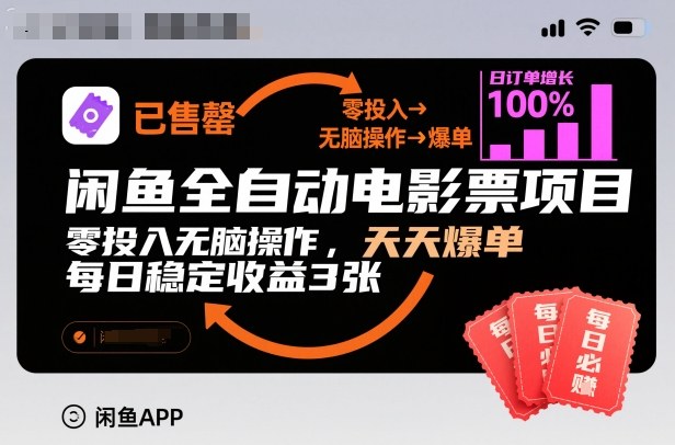 闲鱼全自动电影票项目，零投入无脑操作，天天爆单，每日稳定收益3张【揭秘】插图
