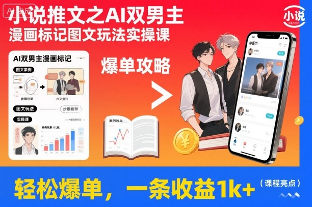 小说推文之AI双男主漫画标记图文玩法实操课,轻松爆单,一条收益1k+插图 小说推文之AI双男主漫画标记图文玩法实操课,轻松爆单,一条收益1k+插图