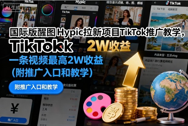 国际版醒图Hypic拉新项目TikTok推广教学，一条视频最高2W收益（附推广入口和教学）插图