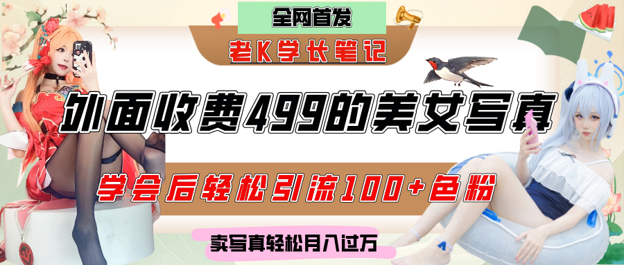 外面收费499的美女写真制作技术，学会后轻松引流色粉变现，日引100+色粉，轻松月入过万插图