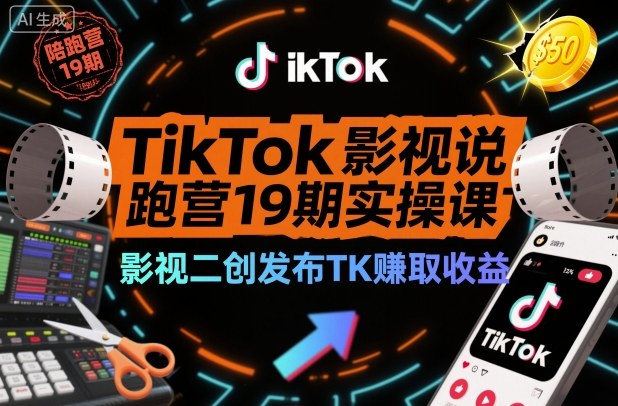 TikTok影视解说陪跑营19期实操课,影视二创发布TK賺取收益,万播收益50美金插图 TikTok影视解说陪跑营19期实操课,影视二创发布TK賺取收益,万播收益50美金插图