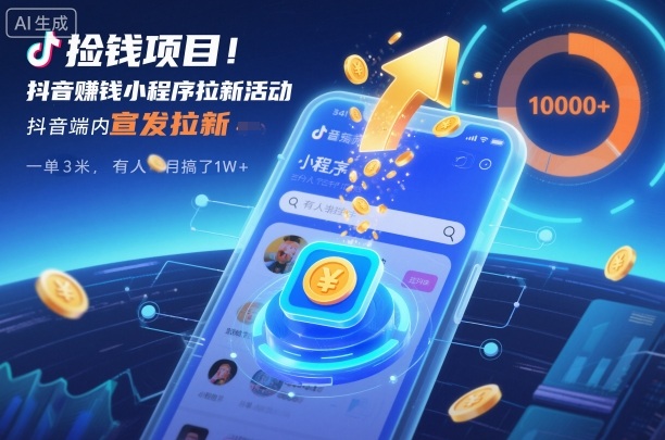 捡钱项目！抖音賺钱小程序拉新活动，抖音端内宣发拉新，一单3米，有人半个月搞了1W+插图