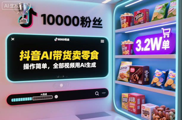 抖音AI带货卖零食，操作简单，全部视频用AI生成，一万粉丝，卖了3.2W单插图