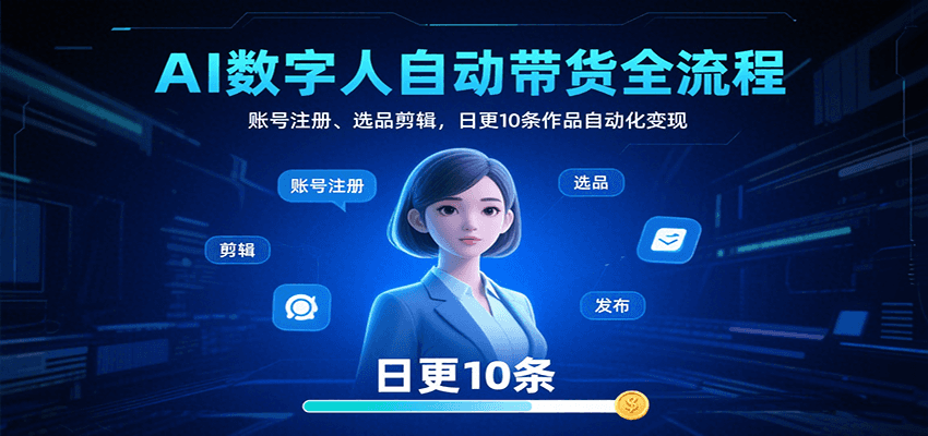 AI数字人自动带货全流程:账号注册、选品剪辑,日更10条作品自动化变现插图 AI数字人自动带货全流程:账号注册、选品剪辑,日更10条作品自动化变现插图
