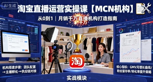 淘宝直播运营实操课【MCN机构】,从0到1做一家月销千W的直播机构插图 淘宝直播运营实操课【MCN机构】,从0到1做一家月销千W的直播机构插图