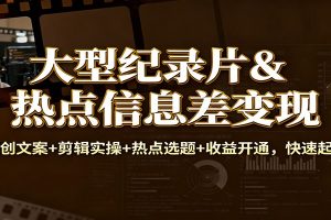 大型纪录片&热点信息差变现:原创文案+剪辑实操+热点选题+收益开通,快速起号