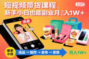 短视频带货课程,新手小白也能副业月入1W+,轻松搞定