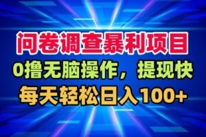 问卷调查暴利项目,0撸无脑操作,提现快,每天轻松日入100+【揭秘】