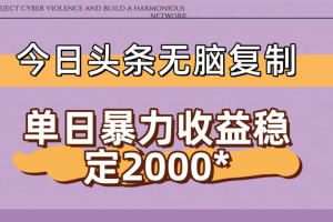 今日头条稳定日入2000+ 无脑复制即可