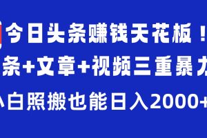 今日头条赚钱天花板！微头条+文章+视频三重暴力玩法，小白照搬也能日入2000+