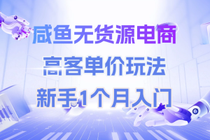 咸鱼无货源电商，高客单价玩法，新手1个月入门