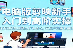 电脑版剪映新手入门到高阶实操，实操不同风格视频的剪辑技巧，轻松产出高质量作品