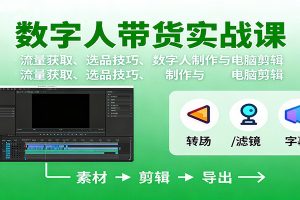 数字人变现实战课:流量获取、选品技巧、数字人制作与电脑剪辑