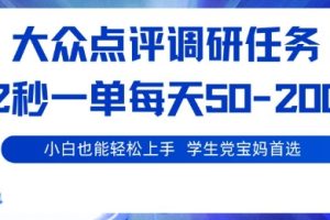 大众点评调研,电脑任务,2秒一单每天50-2张,学生党宝妈首选【揭秘】