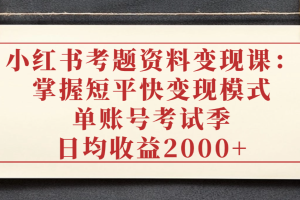 小红书考题资料变现课：掌握短平快变现模式，单账号考试季日均收益2000元