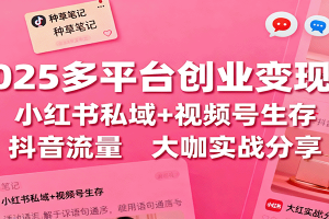 2025多平台创业变现课:小红书私域+视频号生存+抖音流量,大咖实战分享