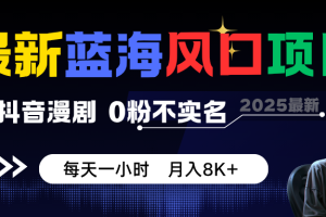 最新蓝海风口项目,抖音漫剧,0粉不实名 每天一小时,月入8K+