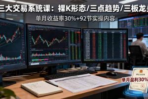 (16269期)三大交易系统课:裸K形态/三点趋势/三板体系,单月收益率30%+92节实操内容