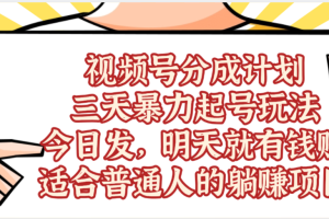 视频号分成计划，三天暴力起号玩法 ，今天发，明天就有的赚，单日稳定1000+，适合普通人的躺赚项目