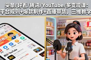 (16147期)头条/好看/腾讯/YouTube/多变现课:平台规则+爆款制作+直播带货,三维教学