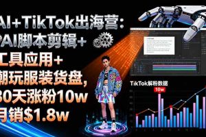 (16108期)AI+TikTok出海营:AI脚本剪辑+工具应用+潮玩服装货盘,30天涨粉10w月销$1.8w