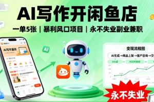 AI写作开闲鱼店,一单5张,暴利风口项目,永不失业副业兼职【全网首发】