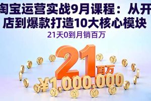 (16101期)淘宝运营实战9月课程:从开店到爆款打造10大核心模块,21天0到月销百万