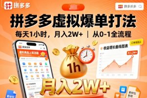 拼多多虚拟爆单打法,每天1小时,月入2W+,从0-1全流程