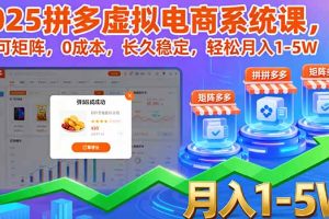 (16088期)2025拼多多虚拟电商系统课,可矩阵,0成本,长久稳定,轻松月入1-5W