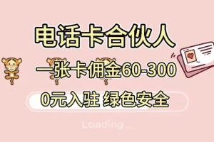 号卡合伙人，小白入门项目，一张卡佣金60-300 绿色安全