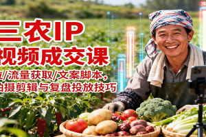 三农IP短视频成交课:定位/流量获取/文案脚本,掌握拍摄剪辑与复盘投放技巧