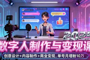 (16032期)2025数字人制作与变现课,创意设计+内容制作+商业变现,单号月增粉10万+