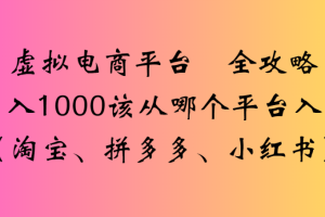 虚拟电商平台 全攻略日入1000该从哪个平台入手(淘宝、拼多多、小红书)