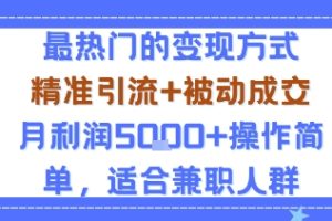 小众赛道玩法：当下最热门的变现方式，精准引流+被动成交月利润5k+操作简单，适合兼职人群