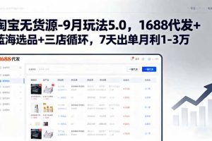 (15972期)淘宝无货源-9月玩法5.0,1688代发+蓝海选品+三店循环,7天出单月利1-3万
