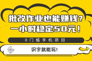 批改作业也能赚钱？0门槛手机项目，一小时稳定50元，识字就能玩