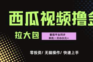 西瓜，番茄，撸金项目，单机一天轻松60元+，可无线放大化去做，零投资