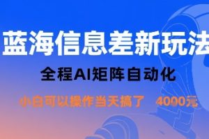 蓝海信息差新玩法,全程AI矩阵自动化小白可以操作当天搞了1k+