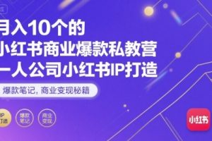 月入10个的小红书商业爆款私教营,一人公司小红书IP打造,爆款笔记,商业变现秘籍
