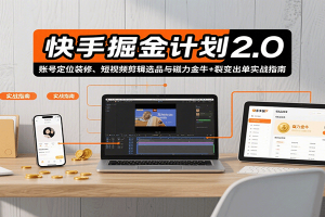 快手掘金计划2.0,账号定位装修、短视频剪辑选品与磁力金牛+裂变出单实战指南