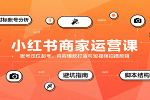 小红书商家运营课,账号定位起号、内容爆款打造与短视频拍摄剪辑