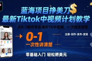 蓝海项目挣美刀,最新Tiktok中视频计划教学,从0-1教你学会海外TK中视频,一次性讲清楚