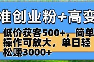 精准创业粉+高变现:低价获客500+,简单操作可放大,单日轻松赚3000+