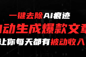 一键去除Ai痕迹，全自动生成爆款文章，让你每天都有睡后收入