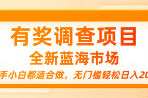 有奖调查项目，全新蓝海市场，新手小白都适合做，无门槛轻松日入200+