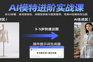 AI模特进阶实战课：含SD部署、换背景换色，讲模型参数与服装案例，电商AI绘画高效出图