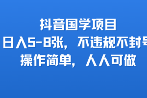 抖音国学项目，日入5-8张，不违规不封号，操作简单，人人可做