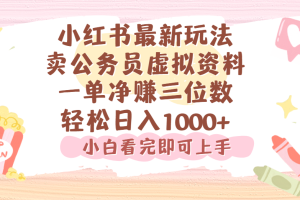 小红书,卖公务员虚拟资料，一单净赚100，日入1000+