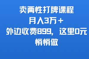 卖两性打牌课程，月入3万＋外边收费899的课程，这里0元，悄悄做